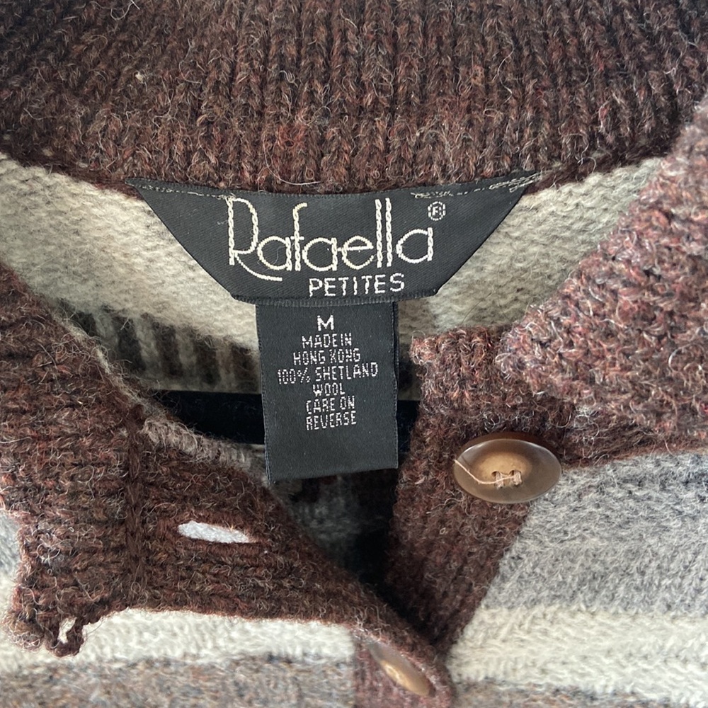 Rafaella Brown and Gray 100% Wool Collared button up Sweater - Picture 3 of 5